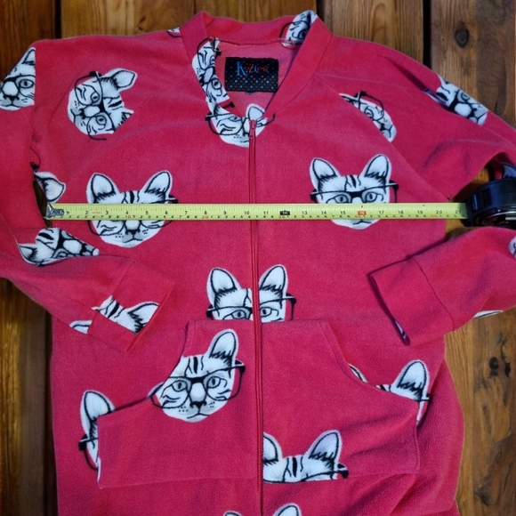Kozies Fuschia Pink Ladues Footed Cat Fleece Onsie - Picture 6 of 13